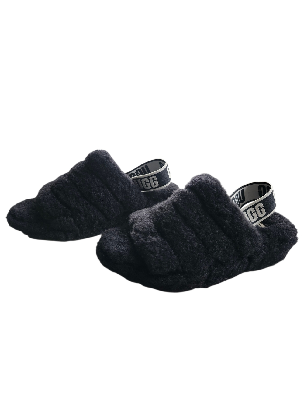 UGG Fluff Yeah Slides Black Shearling Slippers Size 7 Platform Sandals - Picture 3 of 10